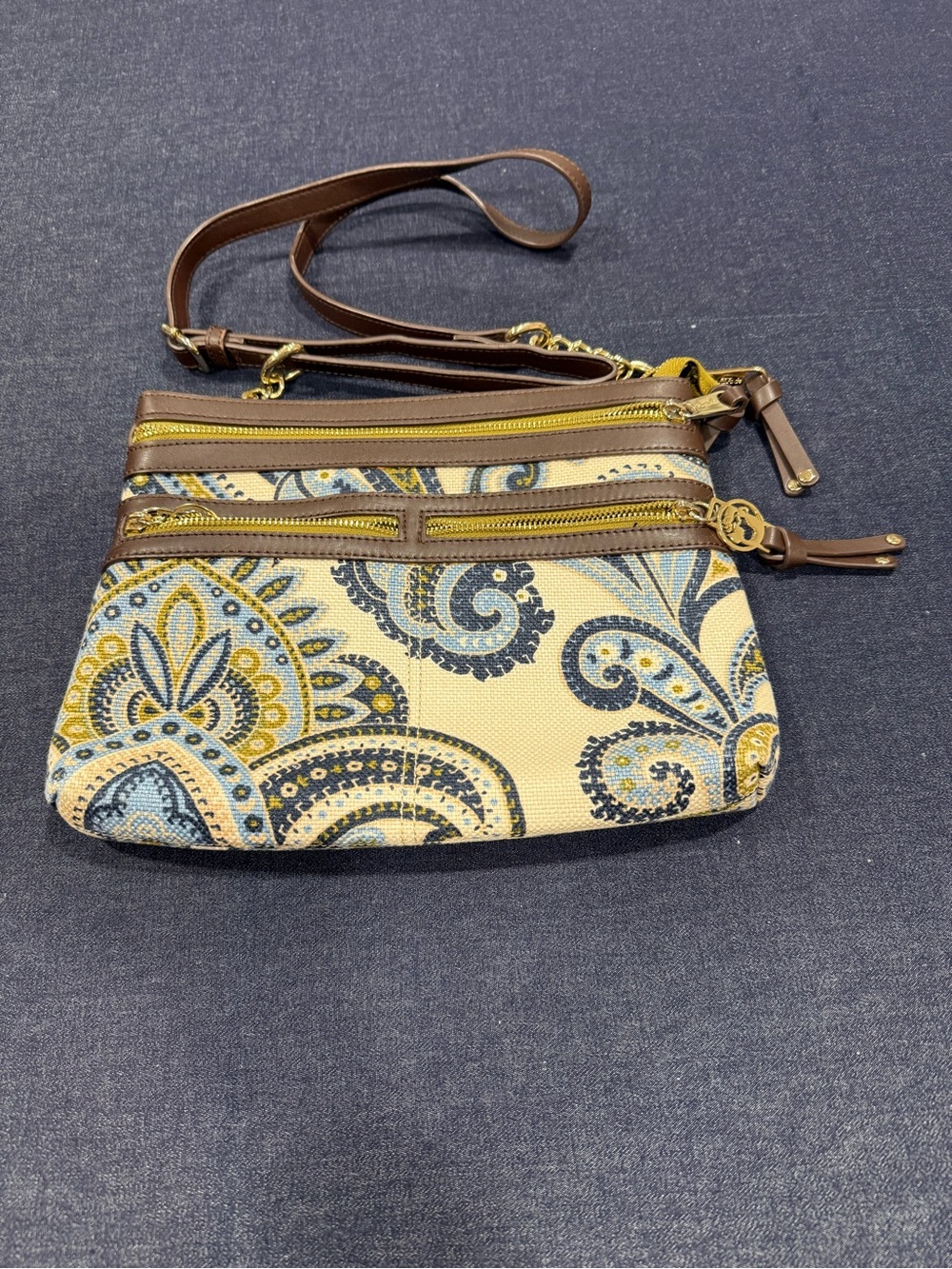 Spartina 449 Juliette Zipper Hipster in Cream, Blue & Mustard